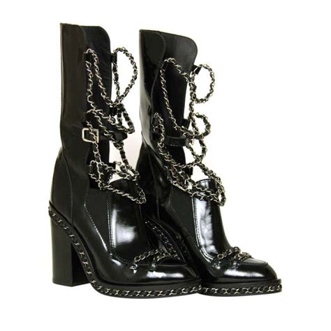 CHANEL Black Glazed Chain Obsession Boots w/ .